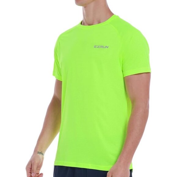 Dry Fit Moisture Wicking Athletic T-Shirt EZRun Short Sleeve  Neon Green Men's M - Picture 1 of 8
